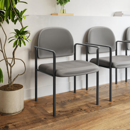 Flash Furniture Tiffany Side Reception Chair with Armrests, Stackable Vinyl Waiting Room Chair for Commercial or Residential Use, Gray