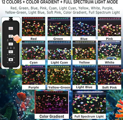 24/7 LED Aquarium Light for 18-24 Inch Plant & Fish Tank IP68, 12-Color & Gradient & Full Spectrum with Sunrise-Daylight-Moonlight, Auto On/Off, Brightness, Extendable Brackets for Freshwater