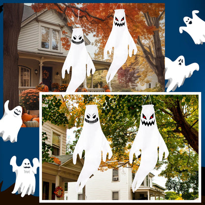 Geefuun 2PCS Halloween Fierce Ghost Windsocks Hanging Decorations - 43 Inch Flag Wind Socks for Home Yard Outdoor Decor Party Supplies