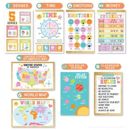 Hadley Designs 16 Educational Posters for Classroom Must Haves - Laminated Pre-K Posters for Toddler Homeschool Essentials, Toddler & Preschool Learning Activities, Kindergarten Classroom Decor