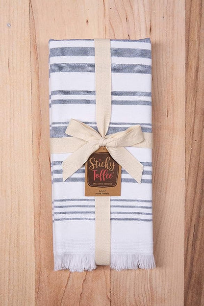 Sticky Toffee Hand Towels for Bathroom Set of 2 – 28x16 in White and Navy Blue