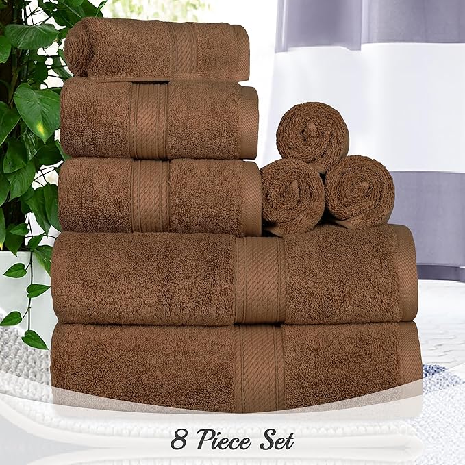 SUPERIOR Egyptian Cotton Pile 8 Piece Towel Set, Includes 2 Bath, 2 Hand