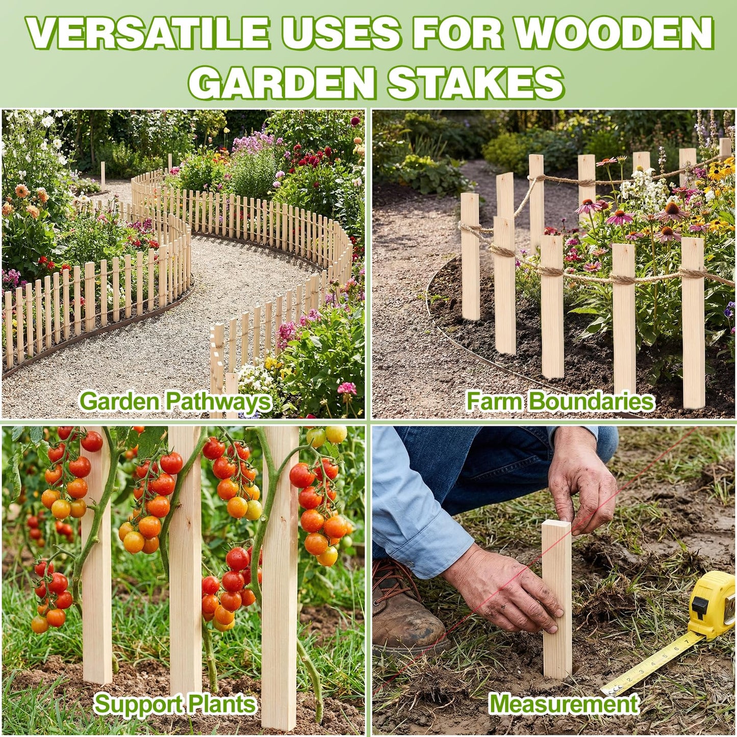 24Pcs Wooden Garden Stakes, 17in Pinewood Yard Stakes for Plant Support, Garden Fencing, Ground Marking, Signs, Grade, Baselines, Survey Stakes and Boundary