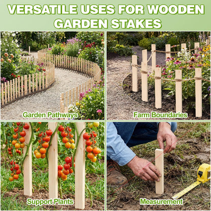 24Pcs Wooden Garden Stakes, 17in Pinewood Yard Stakes for Plant Support, Garden Fencing, Ground Marking, Signs, Grade, Baselines, Survey Stakes and Boundary