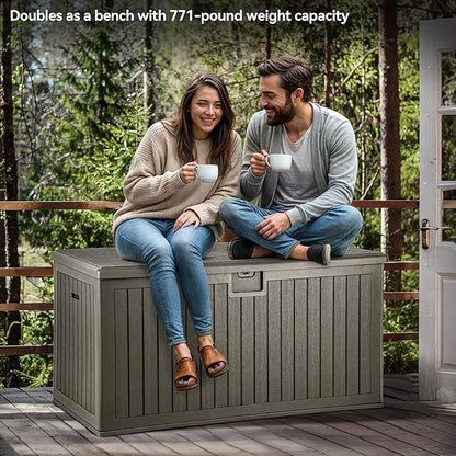 YITAHOME XXL 230 Gallon Large Deck Box,Outdoor Storage for Patio Furniture Cushions,Garden Tools with Flexible Divider,Waterproof,Lockable (Light Brown)