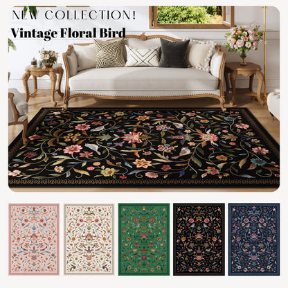 Vowkten Vintage Medallion Floral Runner Rug Non Slip 2x10, Machine Washable, Soft Low Pile Long Carpet for Hallways, Laundry, Bedroom, Bathroom, Entryway | Black