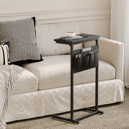 IRCPEN C Shaped End Table, Side Table for Sofa, Small TV Tray, Couch Table with Storage Bag for Small Space, Living Room, Bedroom, Home Office LET501B (Black)