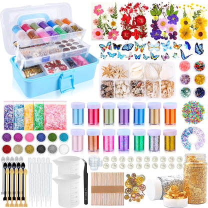 Myzzxt Resin Decoration Accessories Kit,Supplies Kit for Beginner,with Dried Flowers,Butterfly Stickers,Mica Powder and Fillers,Measuring Cups Tool Kit,for Resin Jewelry Making