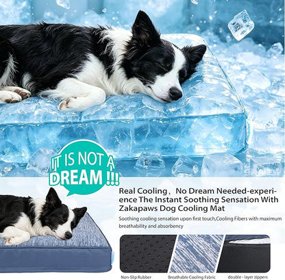 Cooling Dog Bed for X Large Dogs - Orthopedic Pet Beds with Memory Foam, QMAX>0.5, Waterproof Removable Washable Cover for Hot Weather, Wander Blue, 41" L x 27" W x 3" H