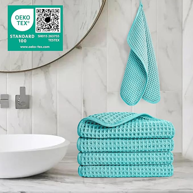 POLYTE 430 GSM Microfiber Lint Free Washcloth Face Towel, 13 x 13 in, 4 Pack