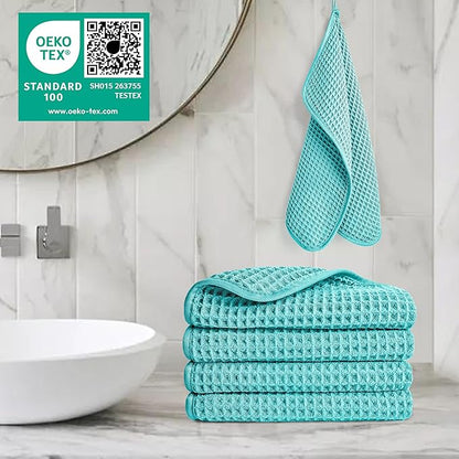 POLYTE 430 GSM Microfiber Lint Free Washcloth Face Towel, 13 x 13 in, 4 Pack