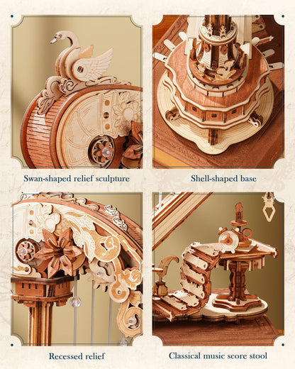 ROKR 3D Wooden Puzzle Harp Music Box, Building Model Kit with Mechanical Movement, Gift for Adults Women, Elegant Home Decor for Desk & Shelf