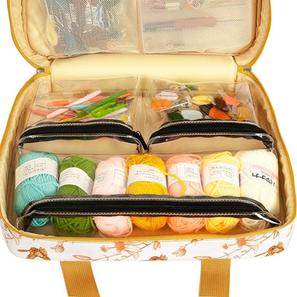 Portable Square Cross Stitch Starter Kits Bag Embroidery Project Bag Embroidery Tool Storage Tote Bag with Multifunctional Pockets, Bag Only (Bird Pattern)