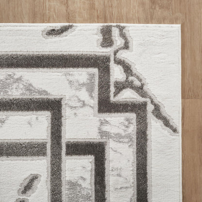 GLORY RUGS Area Rugs Marble 5x7 Cream Silver Border Carpet Elegant Modern Abstract Rug Living Room Dining Bedroom Rug
