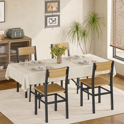 MECHYIN Dining Chairs Set of 4, Rustic Wood Dining Room Chairs with Thickened and Strengthened Metal Steel Frame & Slat Back, Modern Farmhouse Chair for Kitchen, Dining Room (4, Natural Wood)