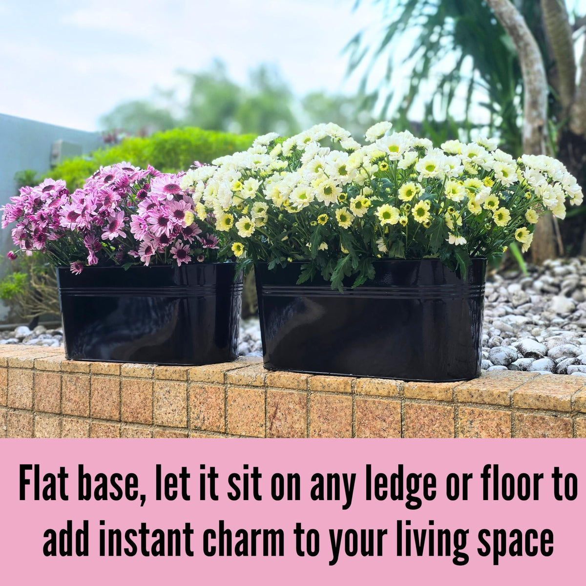 LaLaGreen 17 Inch Rail Planter (9-PIECE COMBO SET) Large Black Metal Hanging Rail Fence Flower Pots, Modern Balcony Railing Planter Garden Style Iron Patio Planters Outdoor Deck Decoration Porch Decor