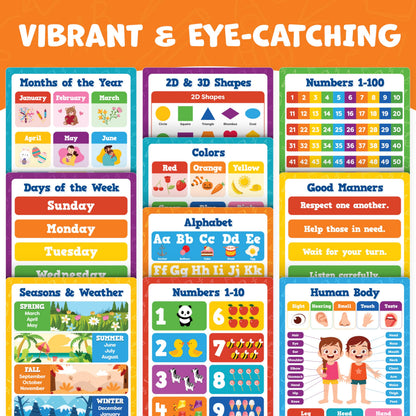 Classroom Educational Posters - 20pcs 16” x 11” - Teacher Classroom Must Haves Supplies Essentials - ABC Alphabet Poster School Supplies - Elementary Kindergarten Preschool Learning Activities