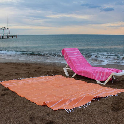 Bersuse Towels Anatolia XL Beach Blanket Throw Blanket Turkish Towel 100% Cotton Extra-Large Quick-Dry Lightweight Premium Peshtemal Towel - 61x82 Inches, Orange (Set of 6)