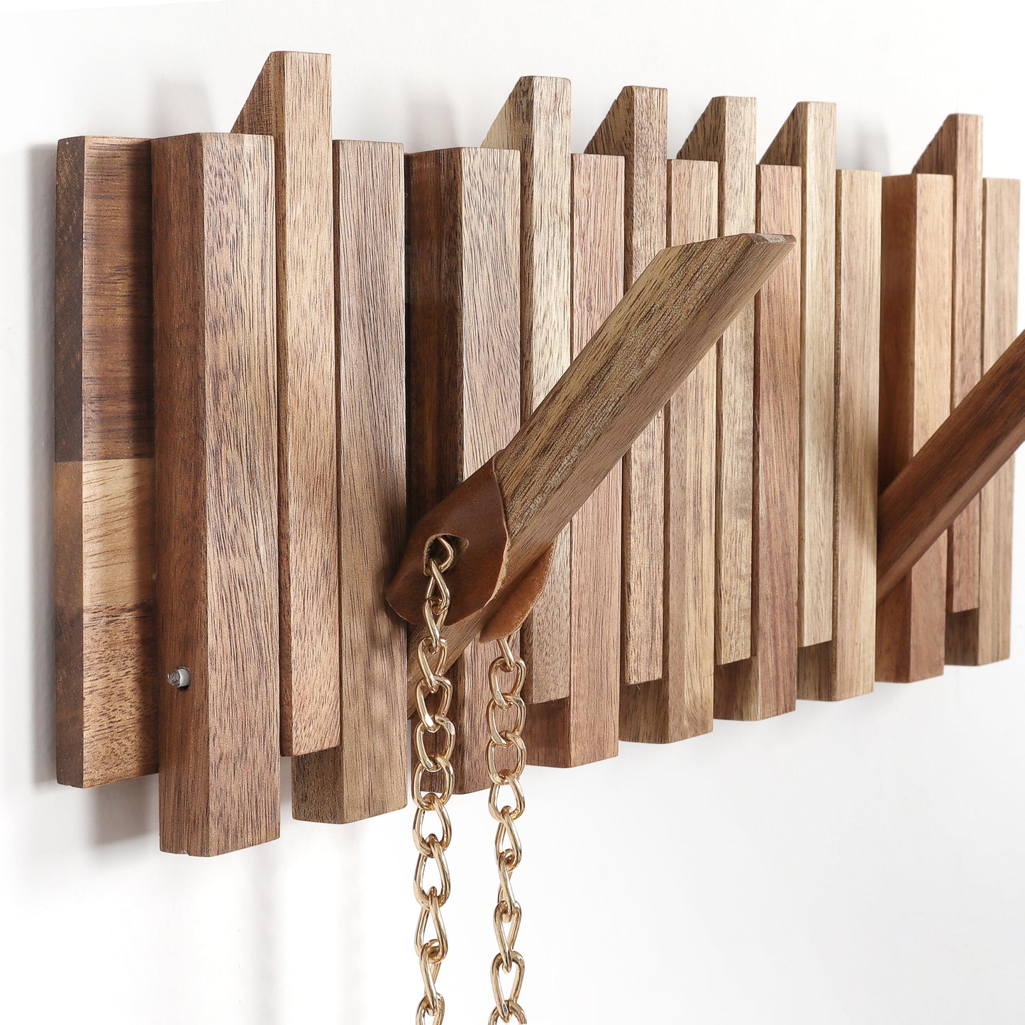 KYIAANY Small Coat Rack for Apartment: 13.2Inch Wood Rustic 8 Hooks Wall Mount Retractable for Narrow Spaces Entryway Bathroom for Hanging Light Items Jacket Towel Dog Leash Bag
