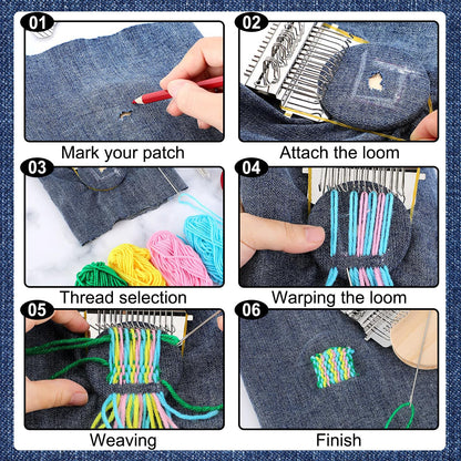 PatchMaker 2.0 Kit, Mini Portable Darning Loom for Beginners, Knitpatch Kit for Holes Repair on Socks, Clothes & Jeans, Sewing Repair Weaving Tool Set, Craft Supplies (14 Hooks)