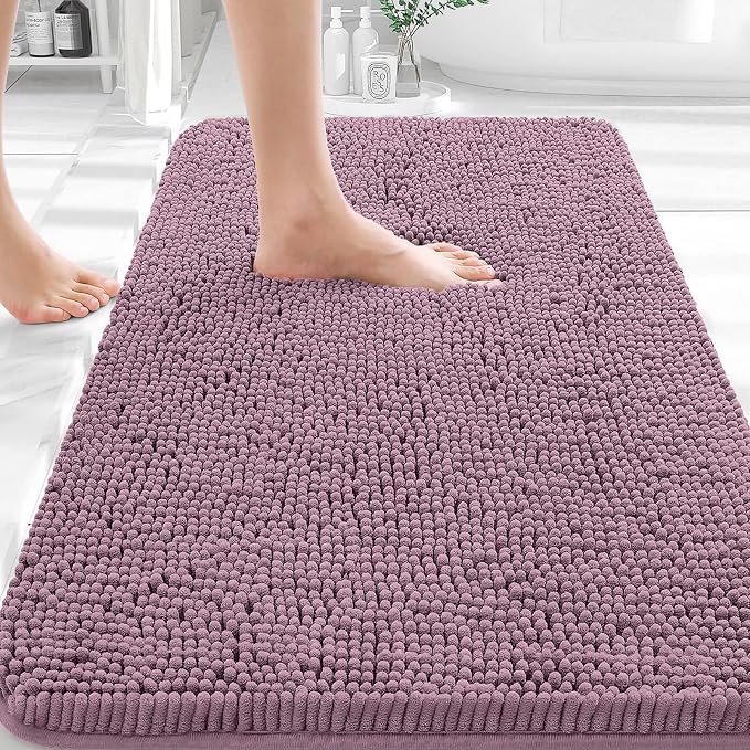 OLANLY Bathroom Rugs 30x18, Extra Soft Absorbent Chenille Bath Rugs, Rubber Backing Quick Dry, Machine Washable Bath Mats for Bathroom Floor, Tub and Shower, Home Decor Accessories, Deep Plum