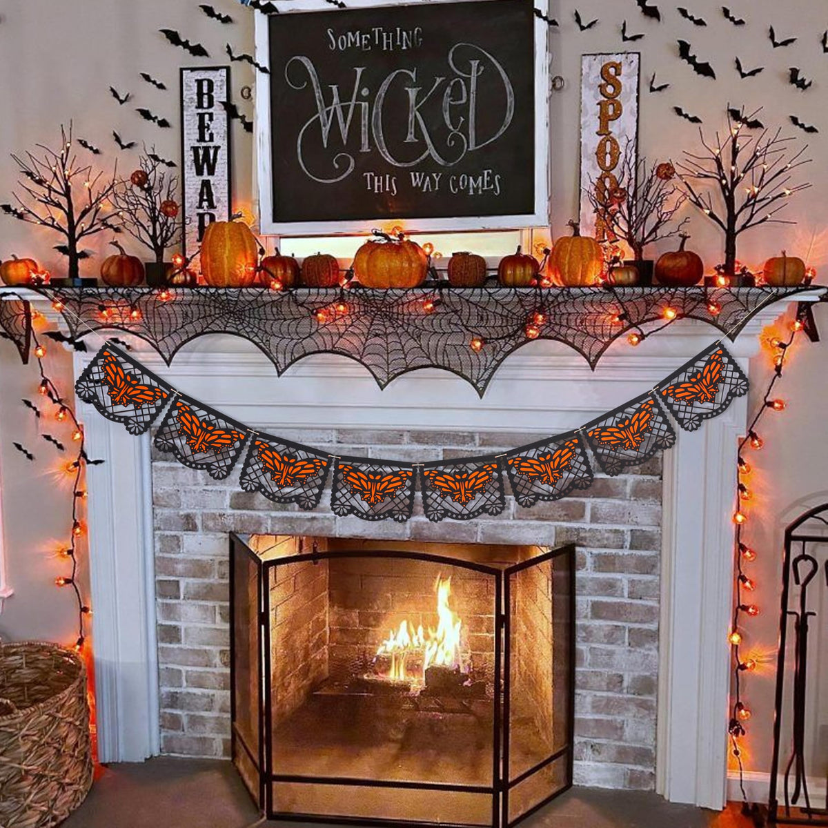Spooky Bat Banner Halloween Theme Party Decorations,Bohemian Scary Bat Cutout Garland,Spooky Holiday Mantel Hanging Decorations,Halloween Bats Banner Photo Backdrop