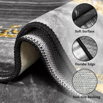 Black and Gold Area Rug 5x7 ft for Living Room Abstract Marble Large Non Slip Washable Rugs Ultra-Soft Low Pile Indoor Floor Mat Carpet for Bedrooms Playroom Office Kitchen (Black Gold, 5'x7')
