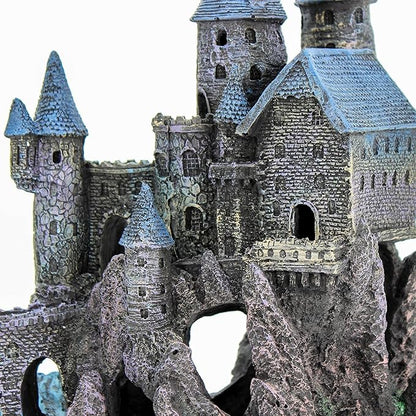 Penn-Plax Deco-Replicas Age-of-Magic Wizard’s Castle Part B Aquarium Decoration - Durable Hand-Painted Resin with Swim Holes & Hideouts - Safe for Freshwater & Saltwater Tanks - Gray, 13 x 9 x 15.5 In