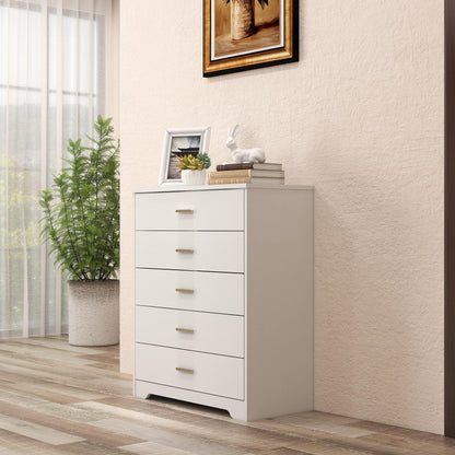 Panana Dresser for Bedroom with 4/5 Drawers, Wooden Chest of Drawers, Storage Organizer Unit Dressers for Bedroom, Living Room, Hallway, Nursery (White, 5 Drawer)