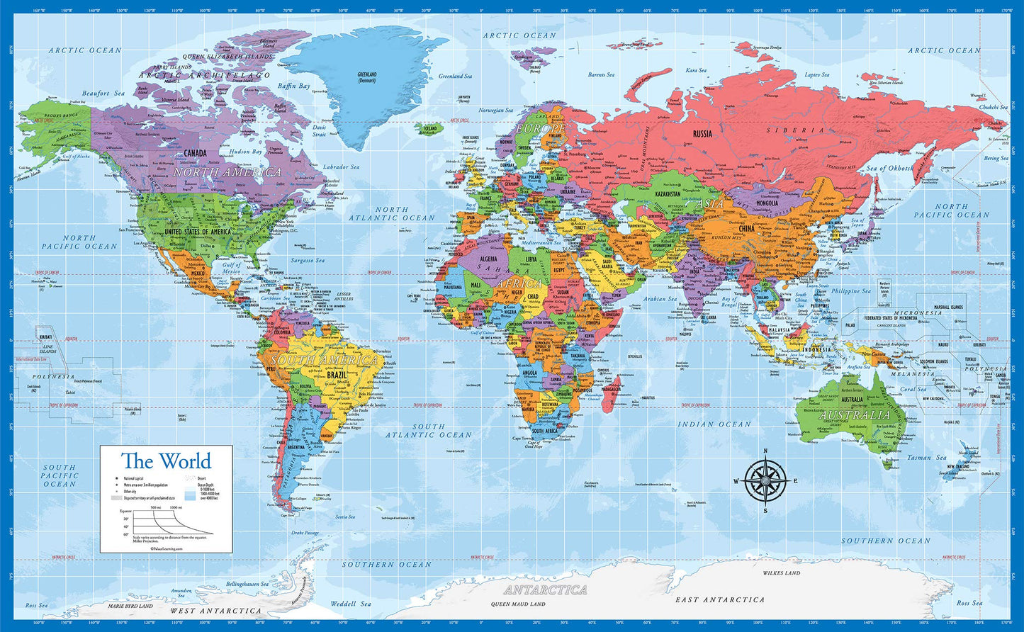 Laminated World Map & US Map Poster Set - 18" x 29" - Wall Chart Maps of the World & United States - Made in the USA - (LAMINATED, 18" x 29")