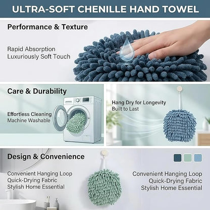Soft Absorbent Chenille Ball Towel Sets, Quick Dry Hand, Towels