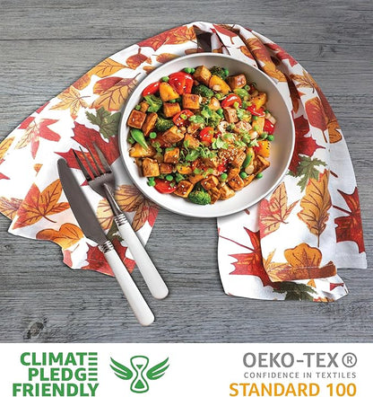 Urban Villa Kitchen Towels Harvest Leaves Print Dish Towels Set of 6 20" X30”