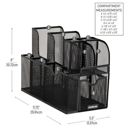 Mind Reader Countertop Organizer, Office Breakroom or Desktop Storage, 10-Compartment Caddy, Metal Mesh, Black