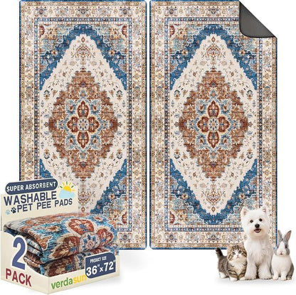 Washable Pee Pads for Dogs, Reusable Puppy Potty Training Pads, Ultra-Absorbent Thick Waterproof Leak-Proof Non-Slip Pads & Mat for Crate, Playpen, Floor, Whelping & Housebreaking , 2 Pack 36"x72"