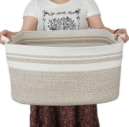 Large Rectangle Blankets Basket Living Room 22"x17"x12" Woven Cotton Rope