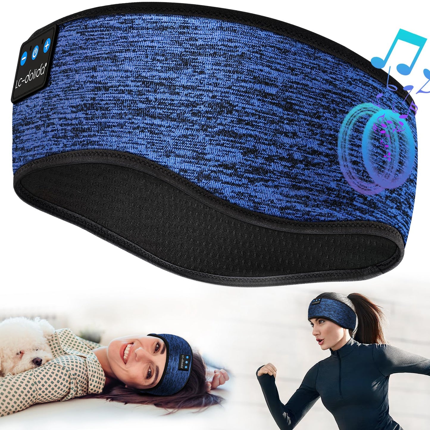 LC-dolida Sleep Headphones Headband Bluetooth 5.4, Sports Headband Earphones Wireless with Speaker Microphone USB C for Women Sleeping Gift Workout Jogging Yoga Insomnia Travel Meditation