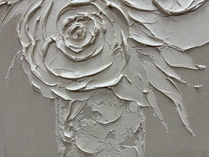 moshinart 24 x 36in Hand-Painted Oil Painting 3D Texture Black White Grey Modern Minimalist Black Abstract Wall Art, Home Office Wall Decoration White Rose