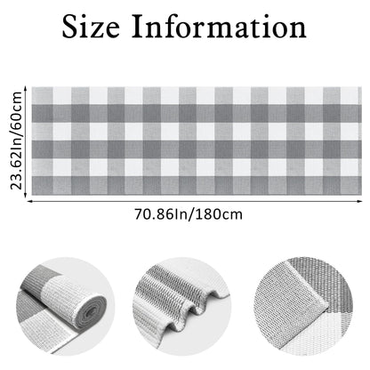 Aoczes Buffalo Plaid Runner Rug 2x6 Feet Grey and White Checkered Runner Rug Cotton Woven Farmhouse Floor Mat Washable Rugs for Hallway Kitchen Laundry Bedroom Living Room