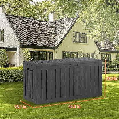 90 Gallon Resin Deck Box, Lockable Patio Outdoor Storage Box for Furniture, Garden Tools and Tools Storage, Waterproof Outside Storage Box - Black