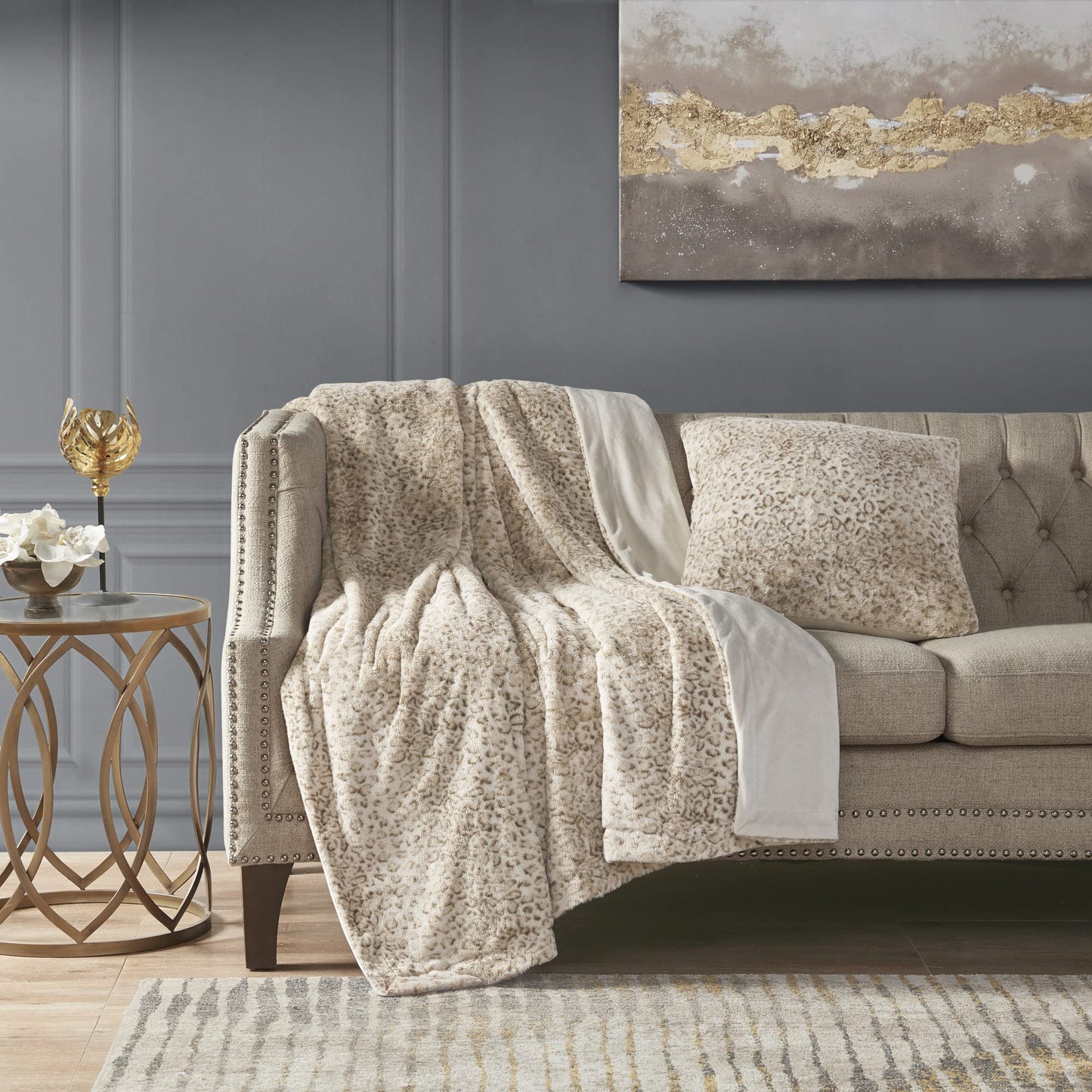 Madison Park Zuri Faux Fur Ombre Stripe Ultra Soft Luxury Decorative Throw Pillows, For Couch Bed With Insert, 20" x 20", Grey