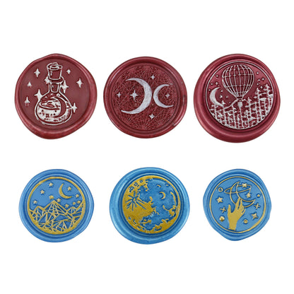 Yoption 6 Pcs Wax Seal Stamp Set, Vintage Moon and Star Sealing Wax Stamps Kit, Wooden Handle with Brass Head for Wedding Christmas Invitation Gift Cards
