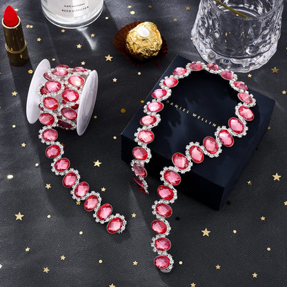 Rytenz 1 Yard Crystal Rhinestone Close Chain Pearl Beaded Trim Bridal Lace Ribbon Trimming Rhinestone Chain Trim for Wedding Party Decoration & Bridal Costume Embellishment Clothing Accessories