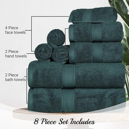 SUPERIOR Egyptian Cotton Pile 8 Piece Towel Set, Includes 2 Bath, 2 Hand