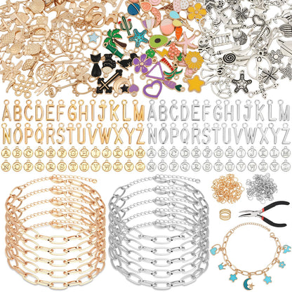 Charm Bracelet Making Kit for Adults & Teens, 477Pcs DIY Charm Bracelet Set with Gold & Silver Charms, Paperclip Chain Bracelets, Alphabet Charms, Complete Jewelry Making Supplies for Crafting