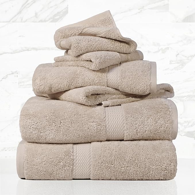 SUPERIOR Egyptian Cotton Pile 6 Piece Towel Set, Includes 2 Bath, 2 Hand