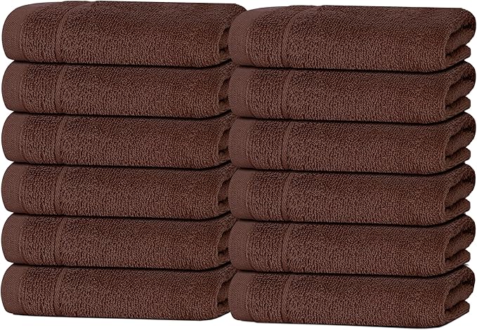 Tens Towels Pack of 12 Washcloths, 12 x 12 Inches, Lighter Weight, Quick to Dry