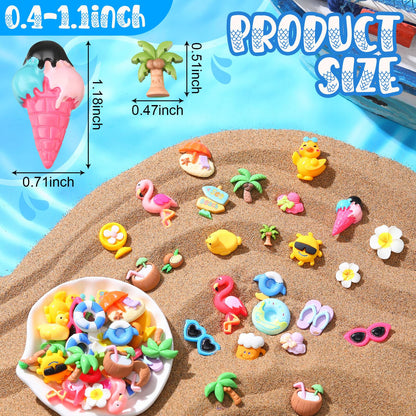 Giegxin 40 Pcs Summer Resin Charm Hawaii Beach Coconut Flamingo Plumeria Flower Flatback Cabochon Accessories Cute Embellishments Bulk for Jewelry Cellphone Case Scrapbooking Headband DIY Craft Making