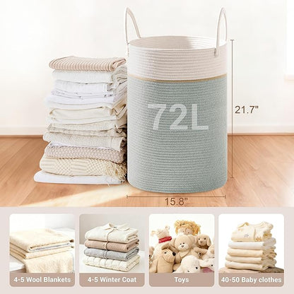 Tall Laundry Basket with Handles, 72L Portable Dirty Clothes Hamper, Boho