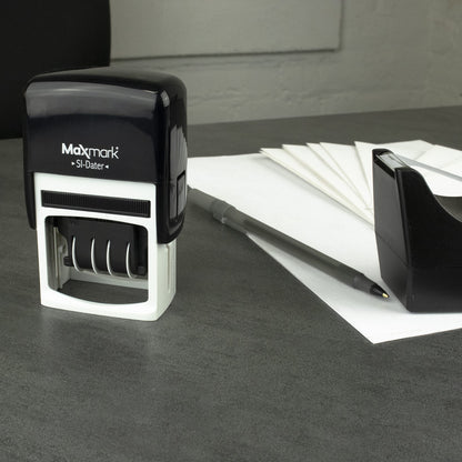 MaxMark Office Self Inking Date Stamp with Phrase Approved - 2 Color Blue/Red Ink