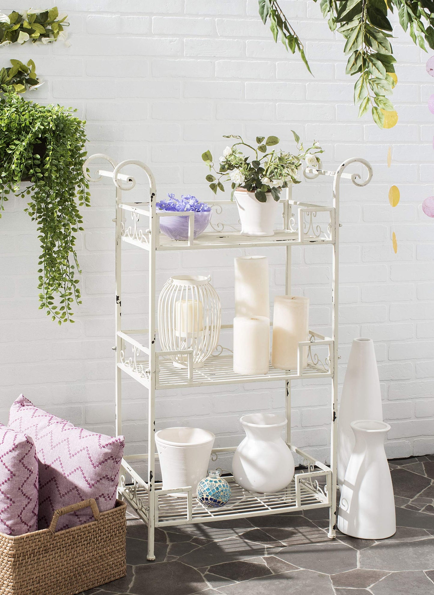Safavieh Outdoor Collection Noreen Antique White 3 Tier Shelf